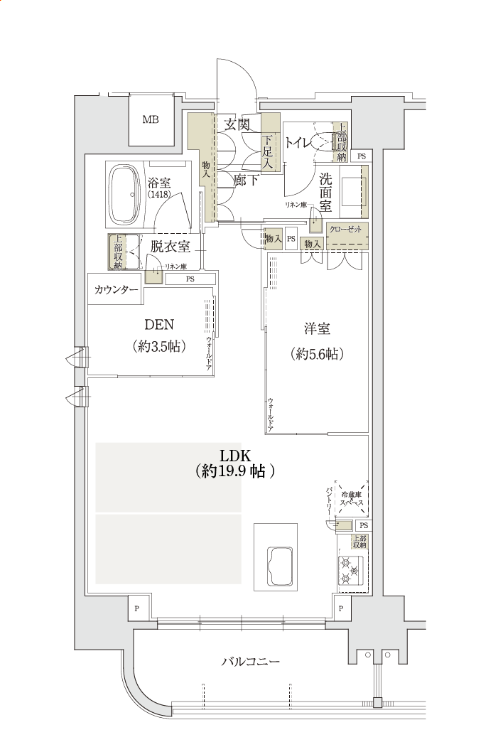 名古屋市名東区上社の新築分譲マンション「ユニロイヤル名東上社駅前」Dタイプ無料変更メニュー1「LD拡張＆書斎スペース」