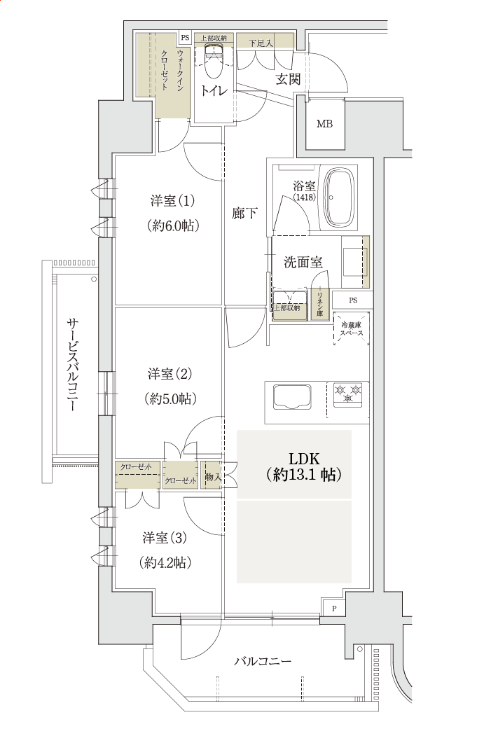 名古屋市名東区上社の新築分譲マンション「ユニロイヤル名東上社駅前」Aタイプ無料変更メニュー1「ウォールドアから壁に変更」