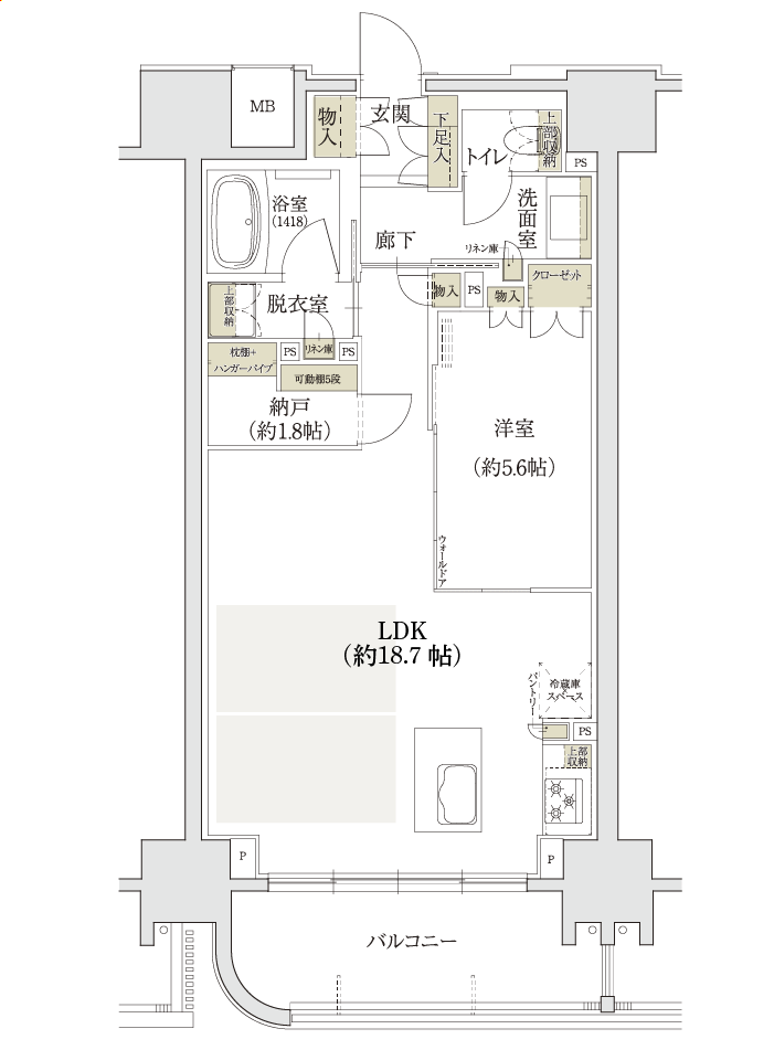 名古屋市名東区上社の新築分譲マンション「ユニロイヤル名東上社駅前」Bタイプ無料変更メニュー1「LD拡張＆納戸」