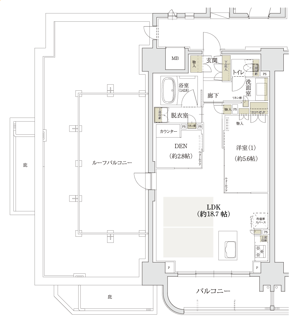 名古屋市名東区上社の新築分譲マンション「ユニロイヤル名東上社駅前」Brタイプ無料変更メニュー1「LD拡張＆書斎スペース」