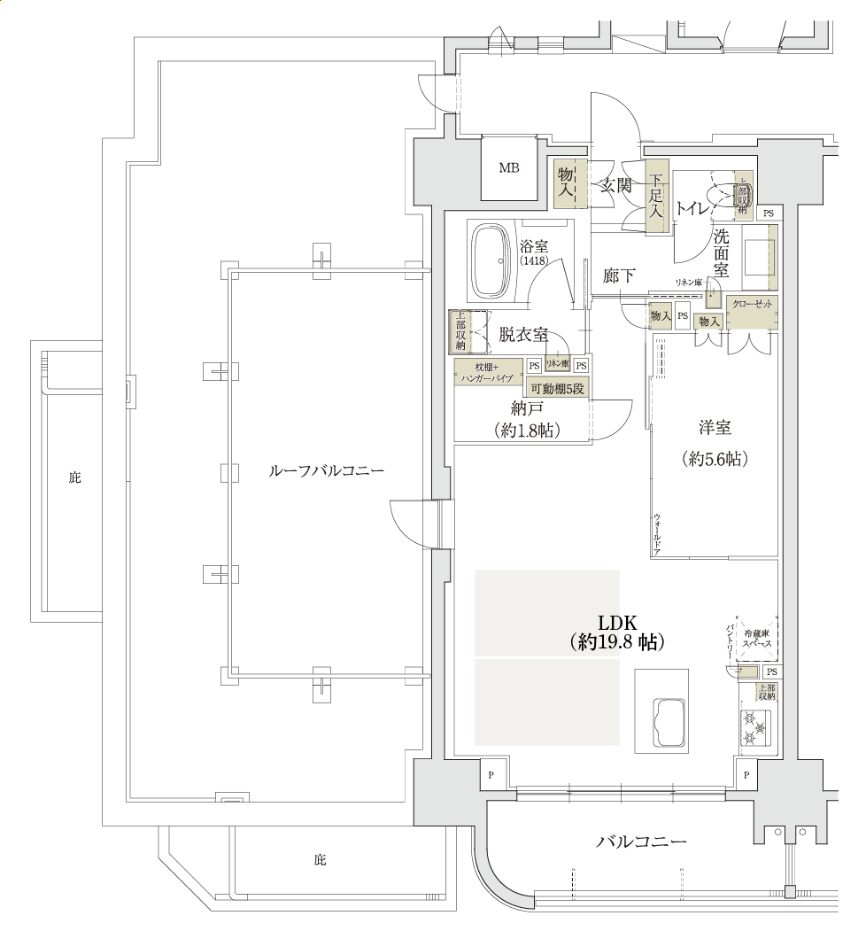 名古屋市名東区上社の新築分譲マンション「ユニロイヤル名東上社駅前」Brタイプ無料変更メニュー1「LD拡張＆納戸」