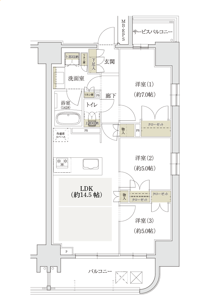 名古屋市名東区上社の新築分譲マンション「ユニロイヤル名東上社駅前」Cタイプ無料変更メニュー1「ウォールドアから壁に変更」