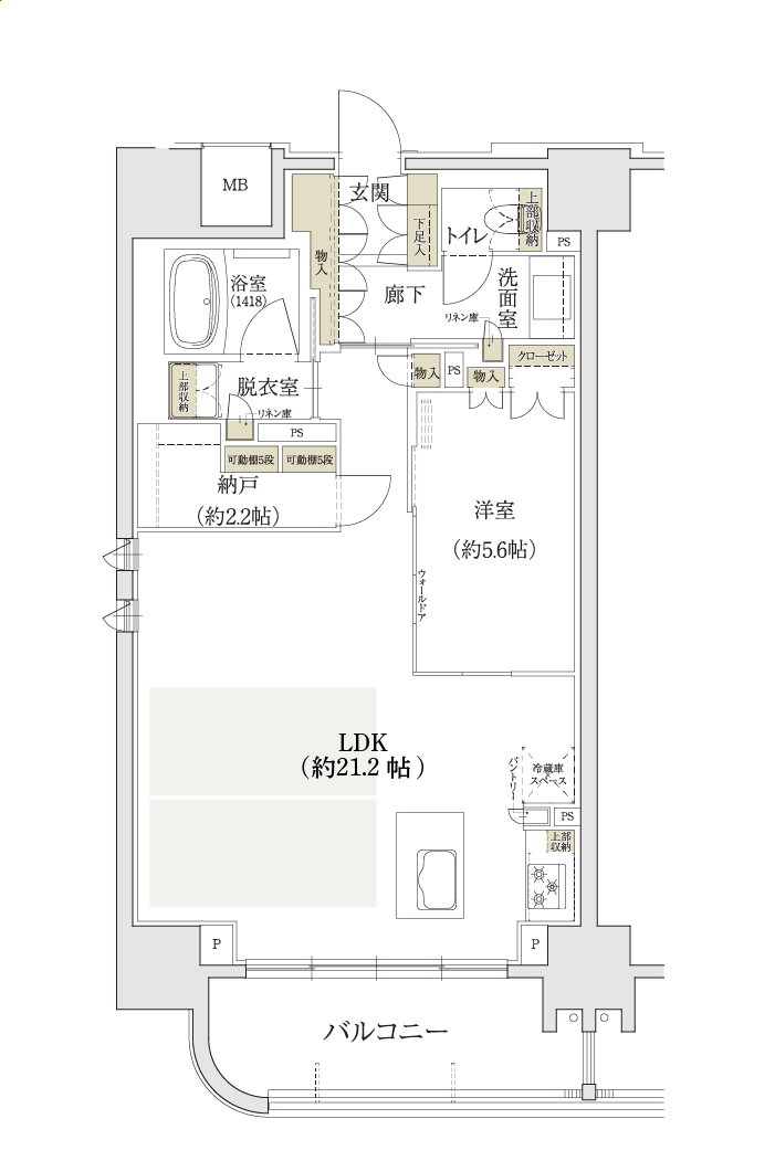 名古屋市名東区上社の新築分譲マンション「ユニロイヤル名東上社駅前」Dタイプ無料変更メニュー1「LD拡張＆納戸」