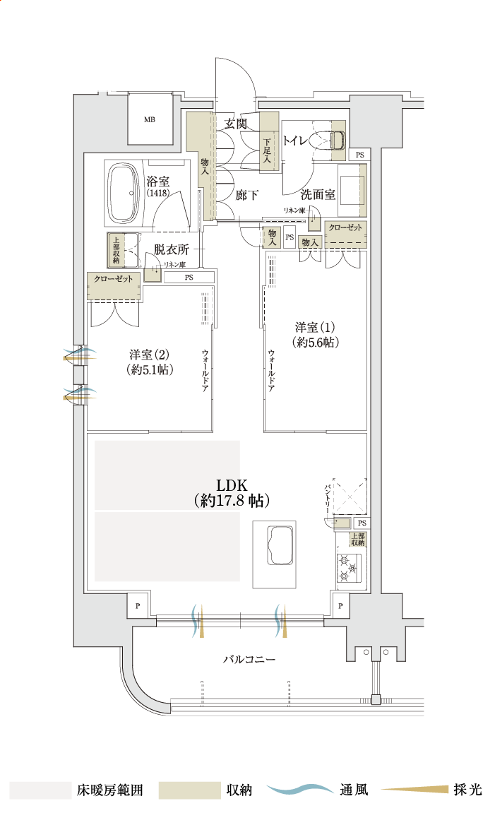 名古屋市名東区上社の新築分譲マンション「ユニロイヤル名東上社駅前」Dタイプ間取り3LDK